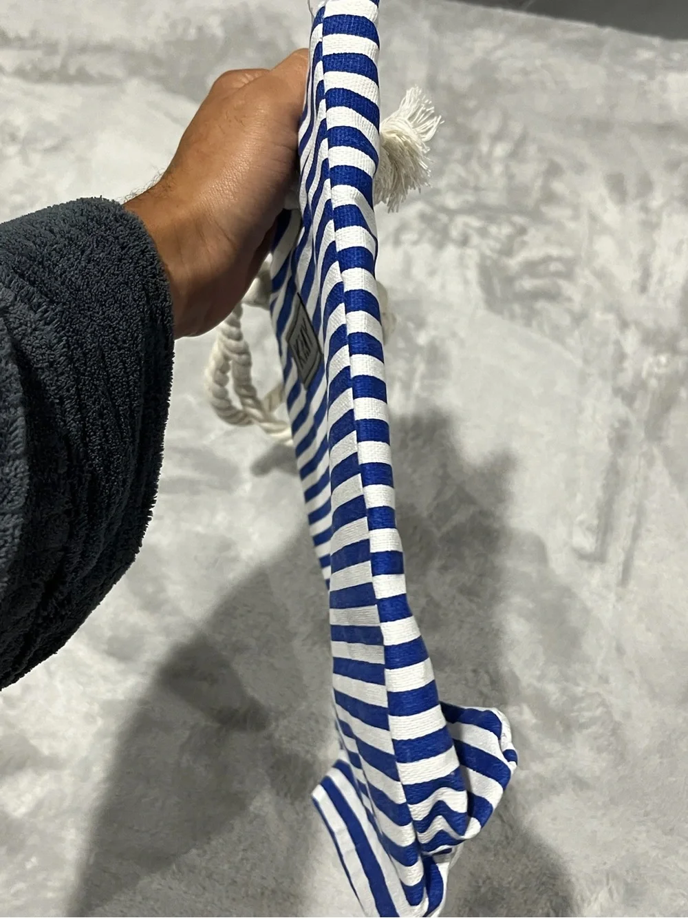 Striped Blue & White Rope-Handle Tote Bag NWOT